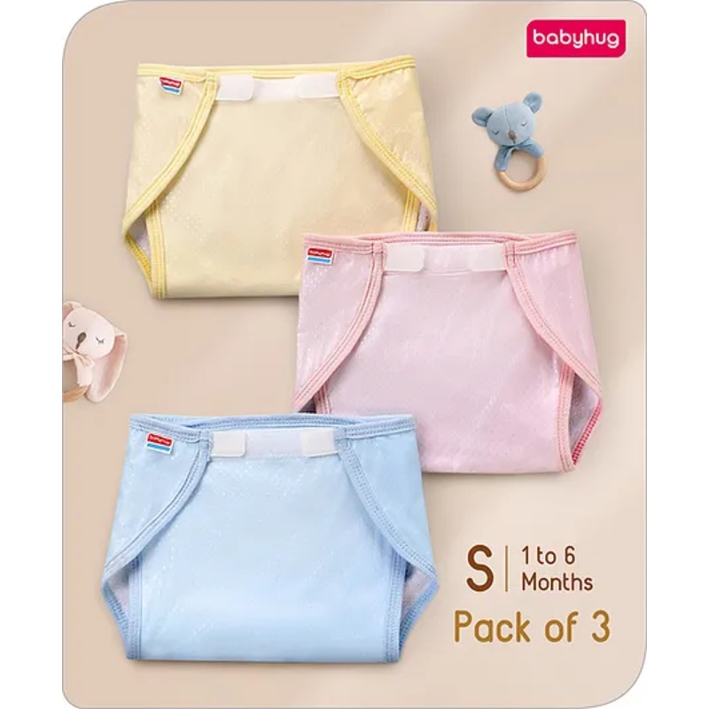 Babyhug Waterproof Nappy Small  Size Set of 3 - Yellow Pink Blue
