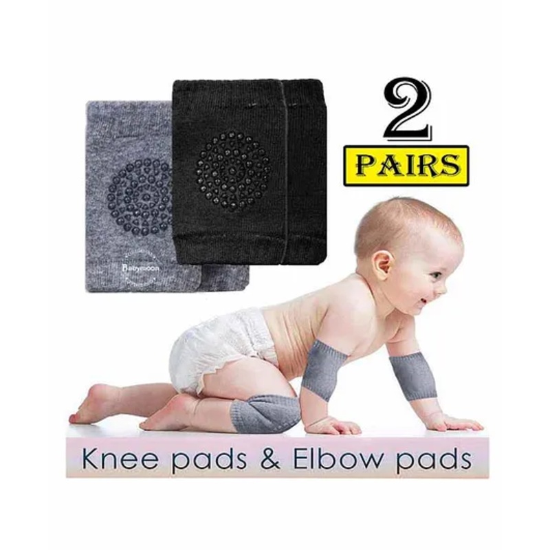 Babymoon Anti Slip Baby Protector Knee Caps Set of 2 - Black Grey