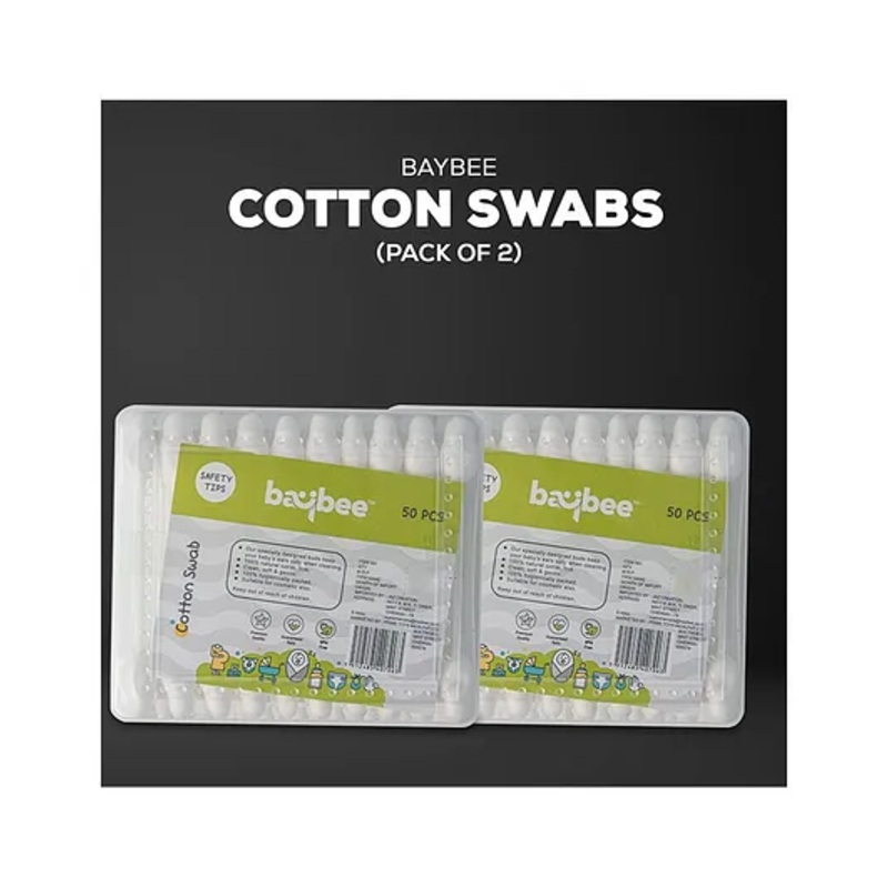 Baybee Baby Ear Buds Cotton Swabs Cleaner For Babies Ear Cleaning Buds With Ear Protection Pack of 2 - 100 Pieces