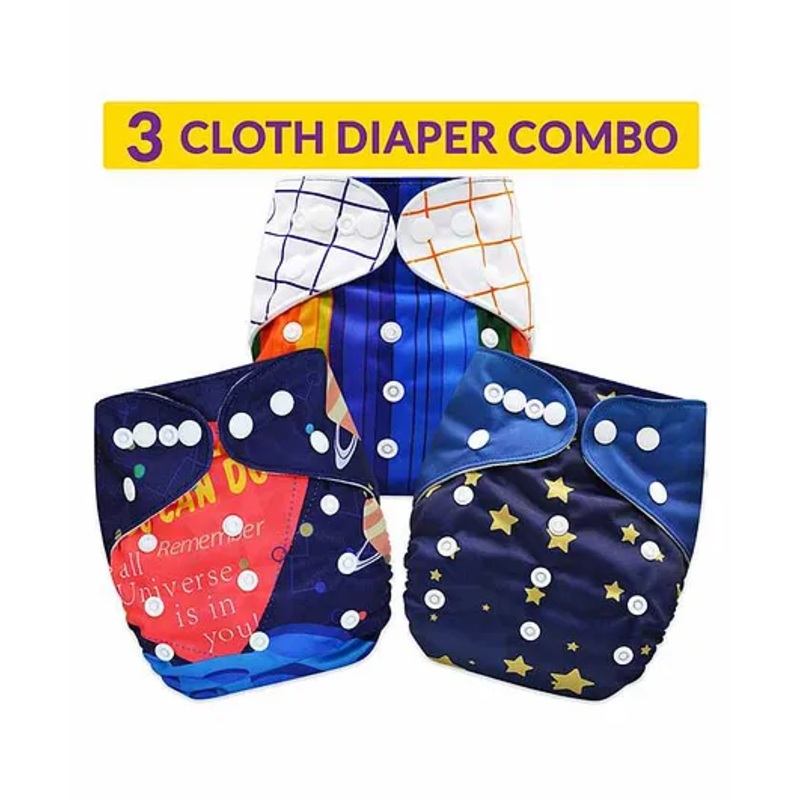 Bembika A Plus Printed Washable & Reusable Cloth Diapers Set of 3 - Multicolor