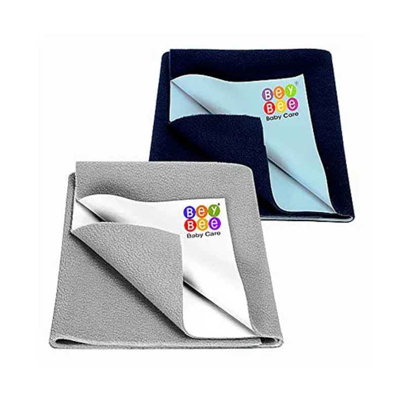 BeyBee Anti-Piling Fleece Extra Absorbent Quick Dry Sheet for Baby Pack of 2 - Grey & Dark Blue