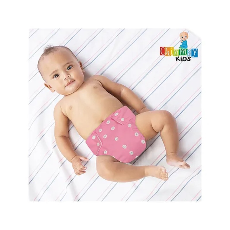 Chinmay Kids Cloth Diaper Adjustable Reusable Washable Printed Button Diaper With Insert - Pink