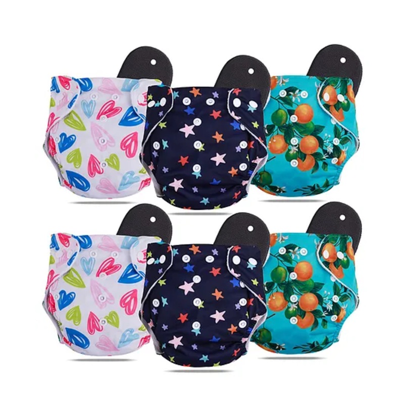 Devico Leakage Proof Reusable Cloth Diaper With 5 Layer High absorbent Pad Pack of 6- Black