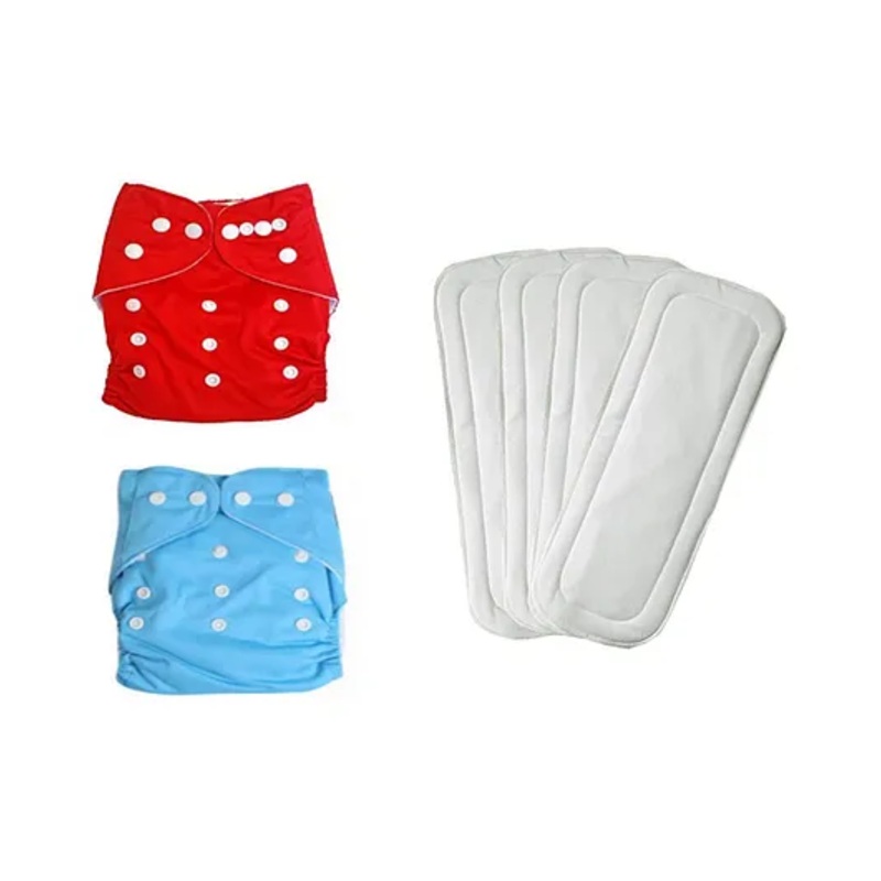 Domenico Reusable Cloth Diaper With Insert Pads Pack of 2 (Color May Vary) - Red Blue