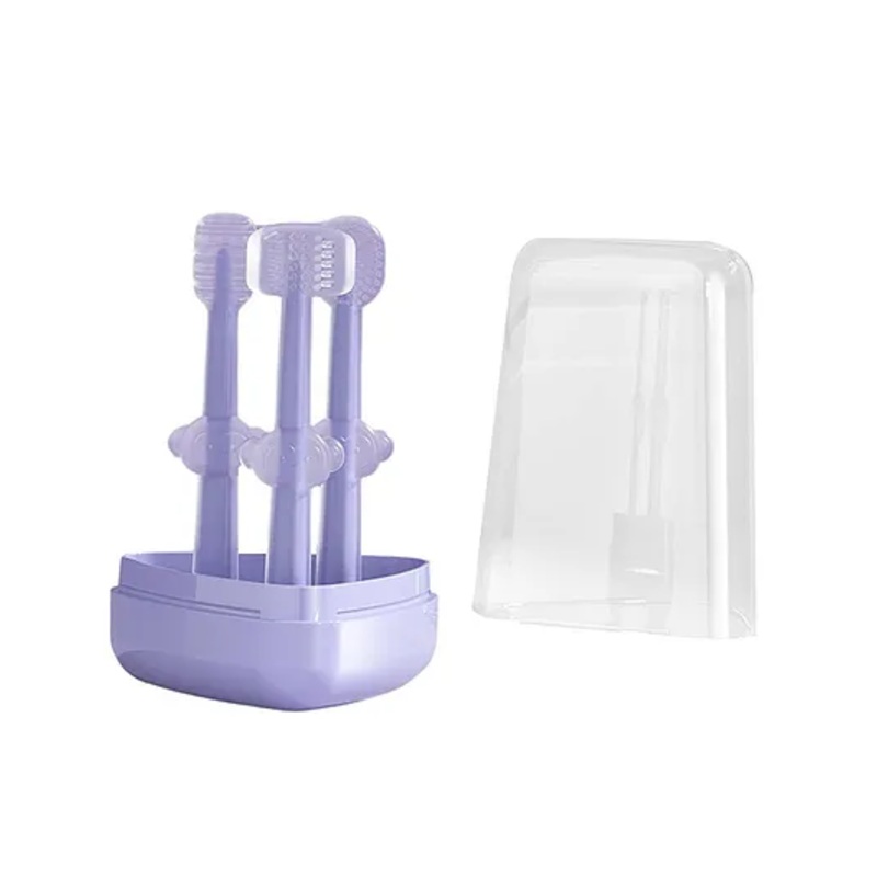 Dr Dad 3 Steps Silicone Baby Training Toothbrush|Tongue Cleaner & U Shaped Toothbrush  With Travel Case