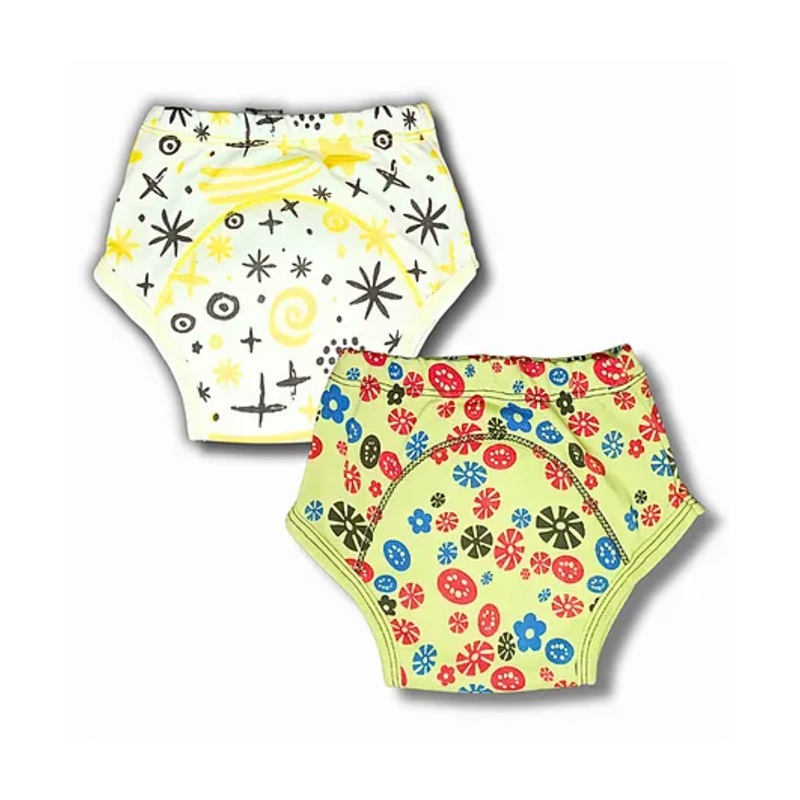Kindermum Organic Cotton Padded Underwear for babies 3-5Y within 15 - 19 Kg | Potty Training Pants|Non Messy Diaper Free Time | Pack of 2 | BlockPrint