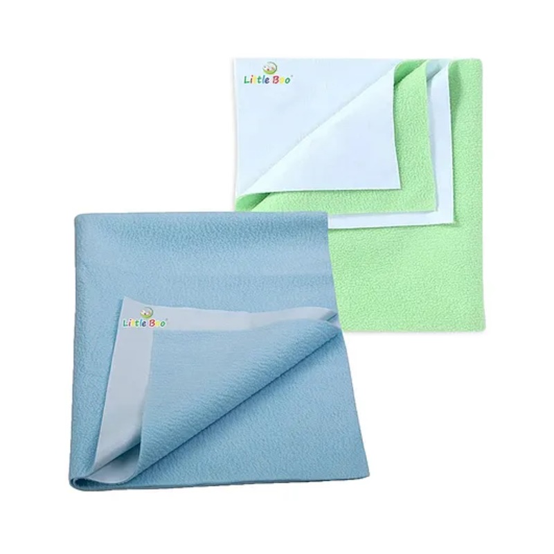 Little Boo Instadry Baby Bed Protector Sheet, Waterproof, small L 70 x B 50cm, Pack of 2 -SkyBlue & Green
