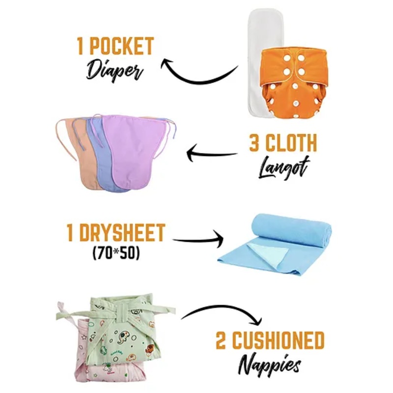 Moms Home Baby Care Nappy Combo Pack of 7 - Multicolour