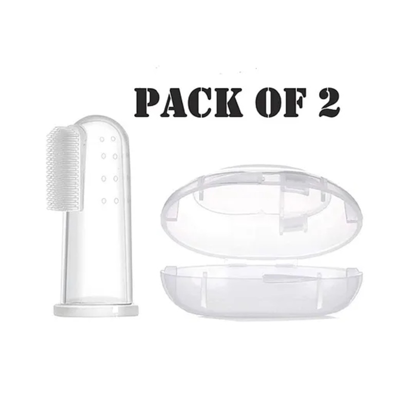 numum Baby Silicone Soft Bristles Finger Brush With Tongue Cleaner Back And Travel Protective Case Pack of 2 - (Color and design may vary)