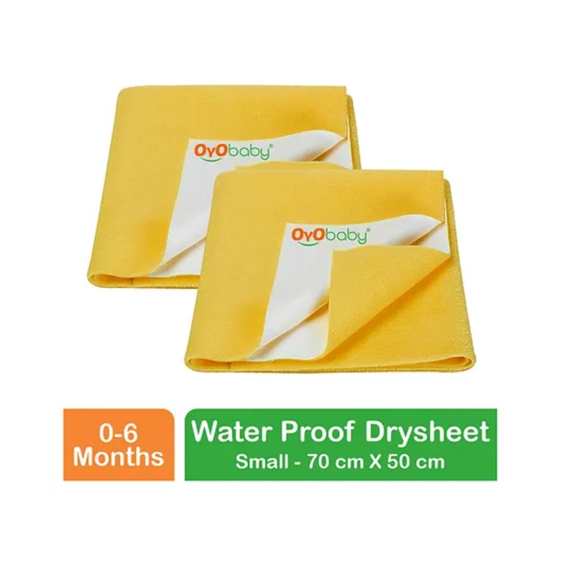 OYO BABY Anti-Piling Fleece Extra Absorbent Instant Dry Sheet, Baby Bed Protector, Waterproof Sheet, Small (70cm x 50cm), Pack of 2 - Yellow