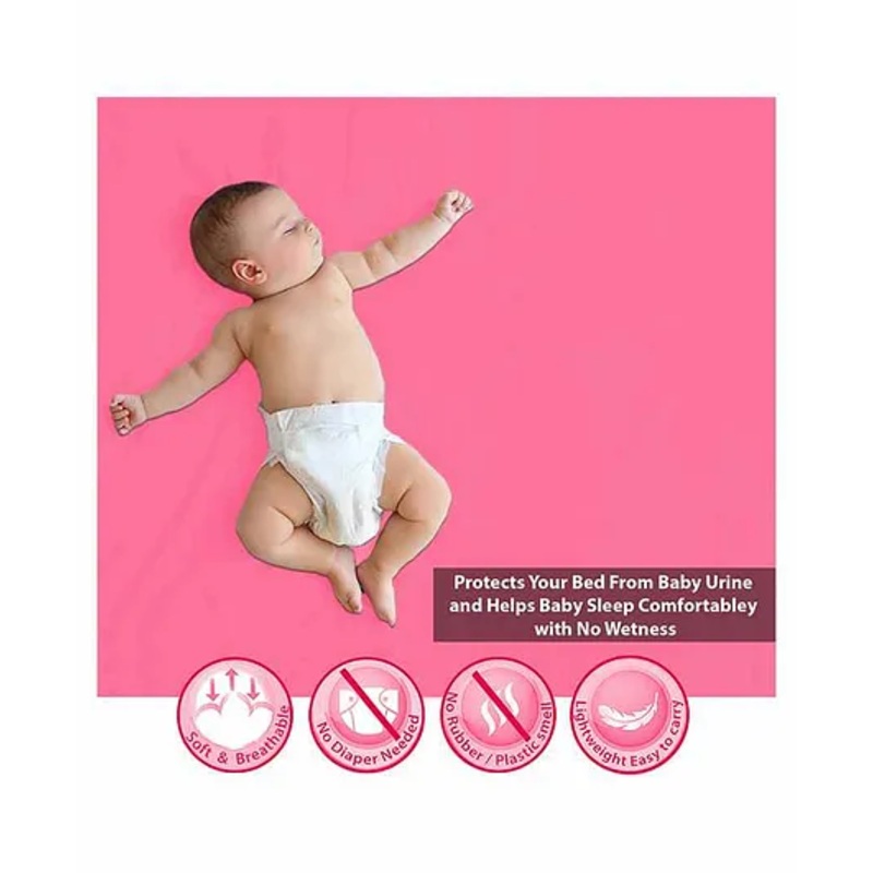 Polka Tots Premium Waterproof Baby Dry Sheet Bed Protector   Medium (70 x 100 CM, Pink)
