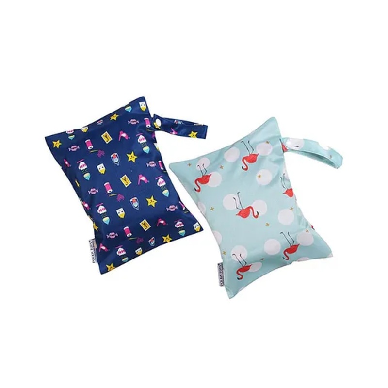 POLKA TOTS Waterproof & Reusable Wet Dry Baby Diaper Bag with Zipper for Travel, Beach, Pool, Dirty Gym Clothes, Wet Swimsuits, Toiletries Pack of 2 (20 x 25 cm, Owl - Mix)
