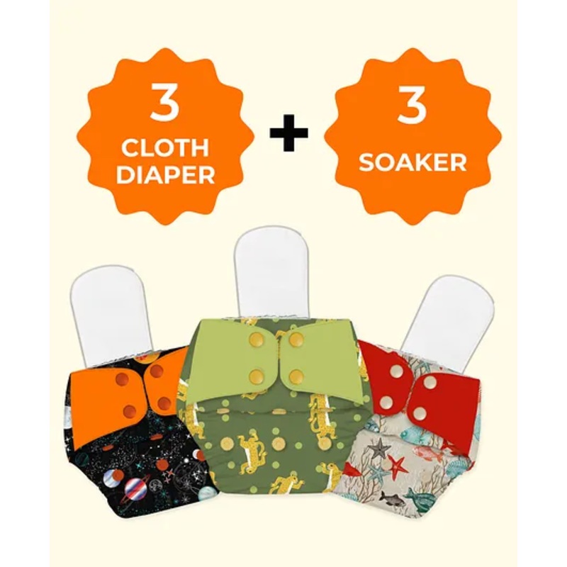 Snugkins Freesize Reusable Waterproof & Washable Cloth Diapers for day time use Pack of 3 - Multicolour