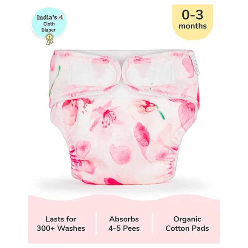 SuperBottoms Newborn UNO Premium Cloth Diaper with Absorbent Insert (0 to 3M) - Cherry Blossom