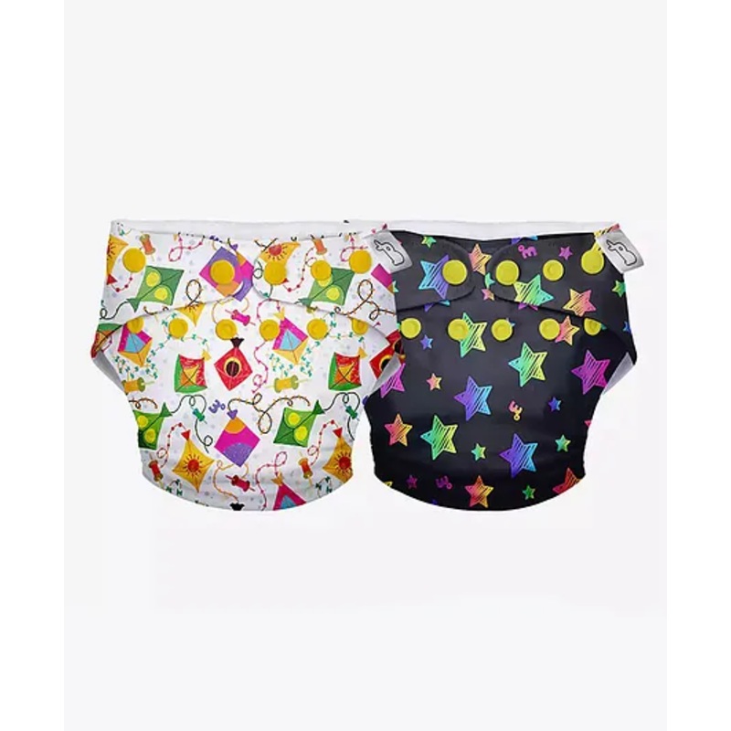 SuperBottoms Swimming Diapers for Babies & Toddlers - Washable, Reusable & Adjustable Swim Diapers | Pack of 2 | Coloured Skies & Rainbow Twinkles