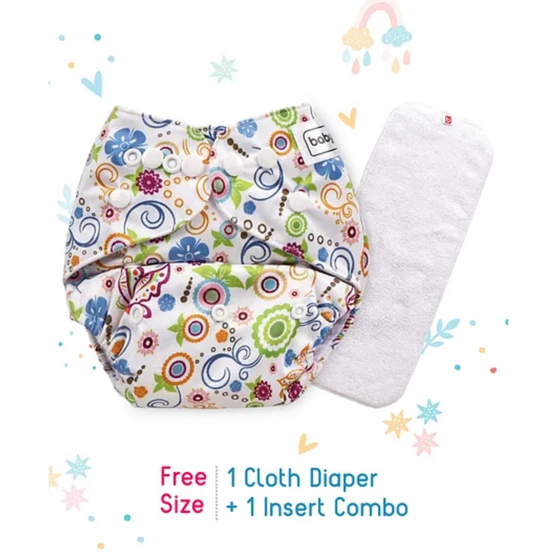 Babyhug Free Size Reusable Cloth Diaper With Insert - White (Packaging MAy Vary)