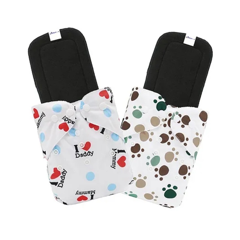 Babymoon Washable & Reusable Cloth Diaper Pocket With Grey Insert Pack of 2 - White Red