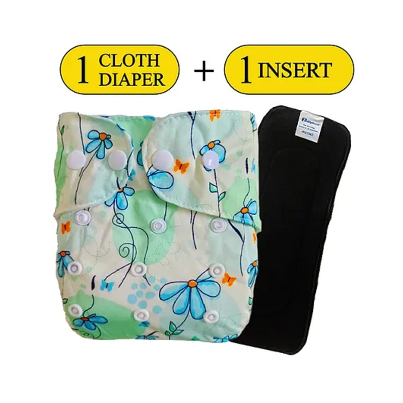 Babymoon Washable & Reusable Cloth Diaper  With Insert Garden Print Pack of 2 - Multicolor