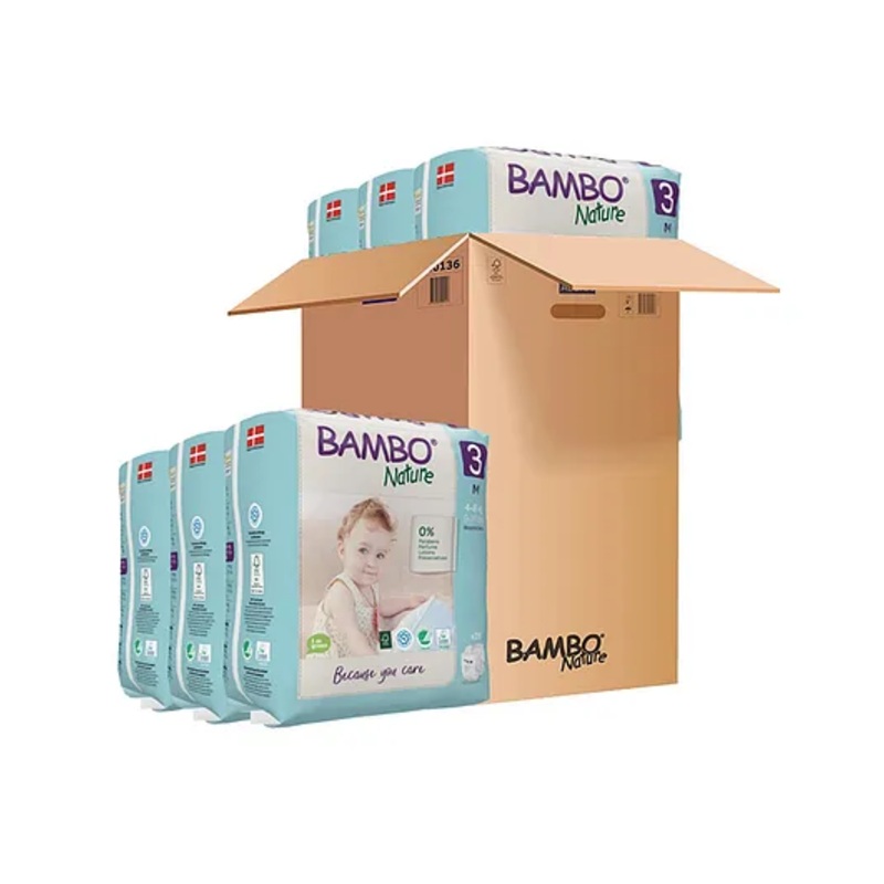 Bambo Nature Eco Friendly Tape Diapers with Wetness Indicator Medium Size Pack of 6 - 168 Pieces