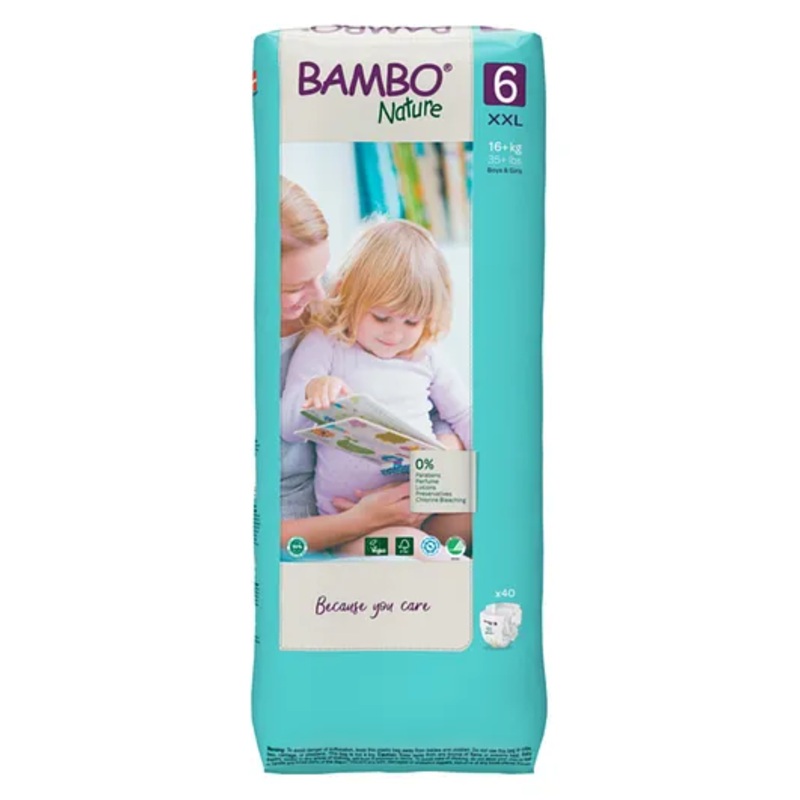 Bambo Nature Tape Diapers with Wetness Indicator XX Large Size - 40 Pieces