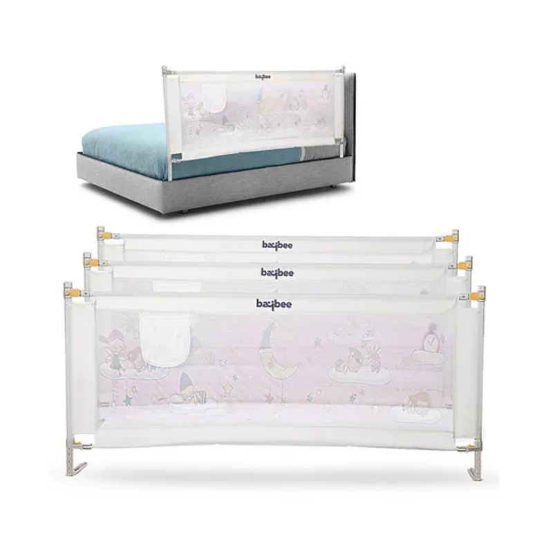 BAYBEE Baby Bed Rails Guard Barrier for Baby Kids Safety, Foldable Bed Rail Falling Protector Fence with 7 Adjustable Height (180x63 cm, (Pack of 3) Grey) - (Color & Design May Vary)