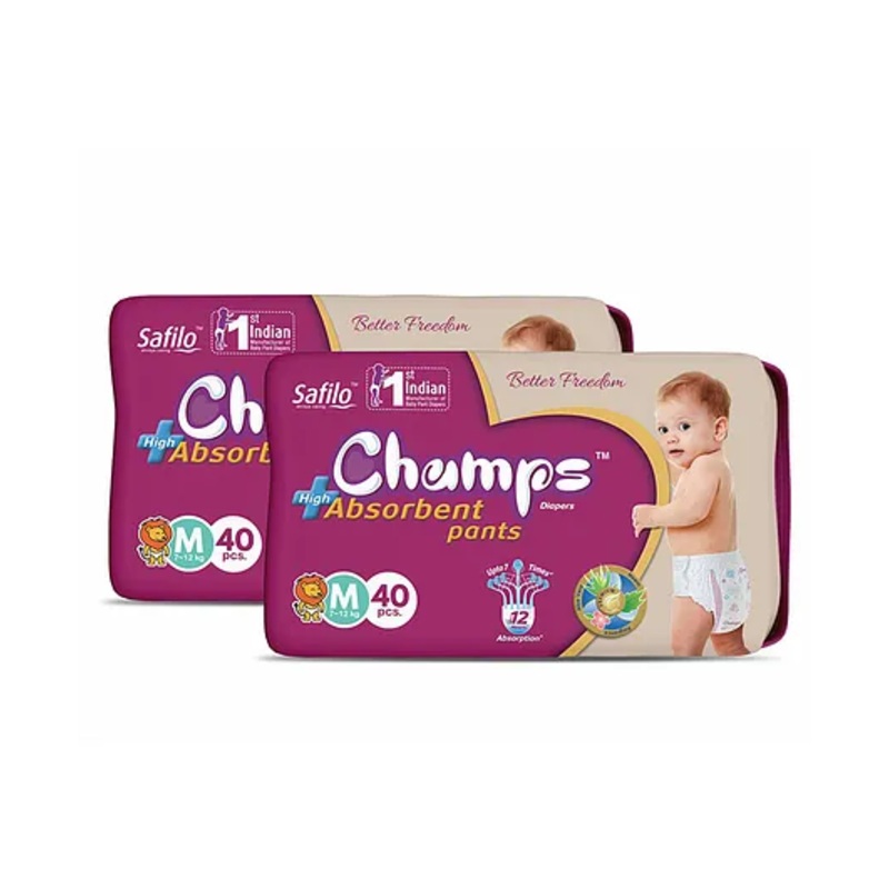 Champs High Absorbent Pant Style Diaper Medium Pack of 2 White - 80 Pieces