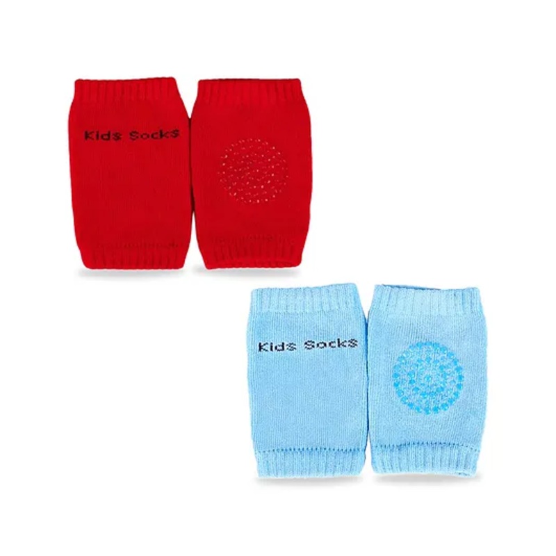Chinmay Kids Knee Pads with Anti-Slip Padded Stretchable Elastic Cotton Soft Comfortable Pack of 2 - Red & Sky Blue