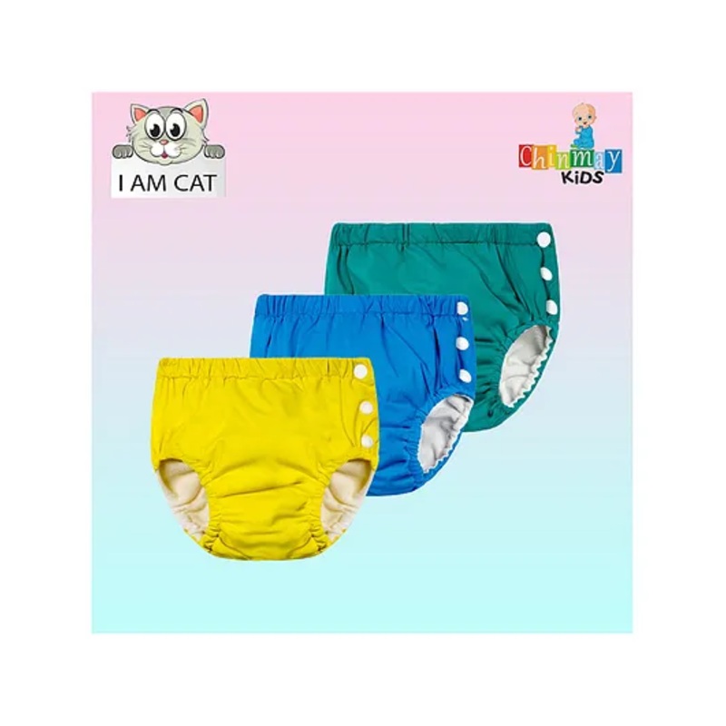 Chinmay Kids Reusable Swimwear Diaper Pants Set Of 3 - Blue Green & Yellow