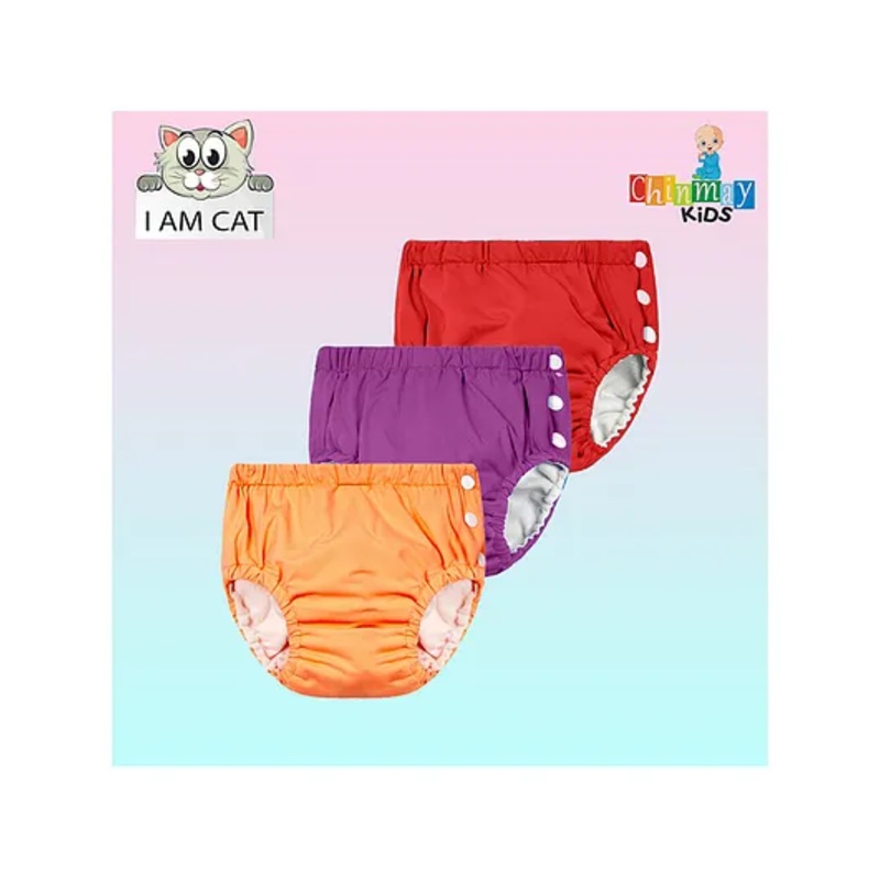 Chinmay Kids Reusable Swimwear Diaper Pants Set Of 3 - Purple Orange & Red