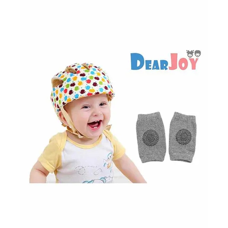DearJoy Safety Apple Print Helmet and Knee Pad Combo - Multicolour