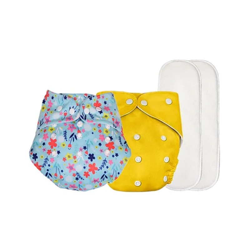 Deedry Cloth Reusable Diapers With Insert Pack of 2 - Yellow & sky Blue