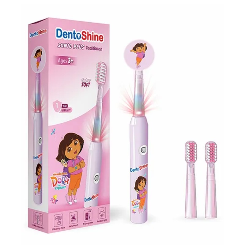 DentoShine Sonic Plus Electric Toothbrush with Brush Heads - Pink
