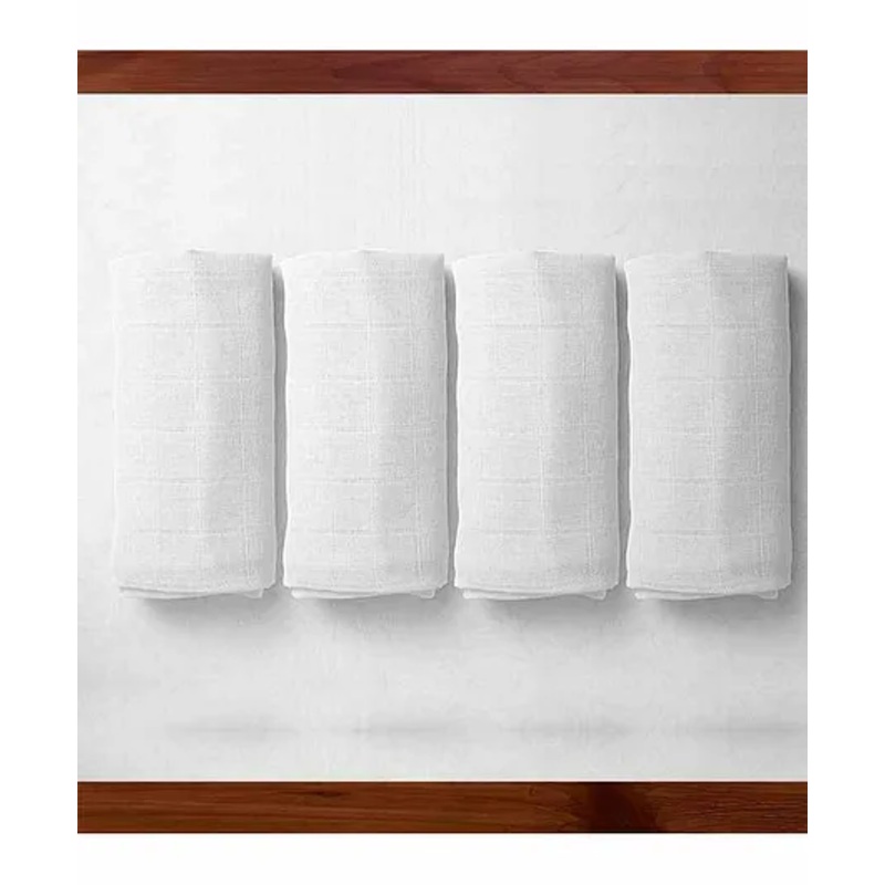 Elementary Reusable Muslin Cotton Square Organic Nappy Set Large Size Pack of 4 - White