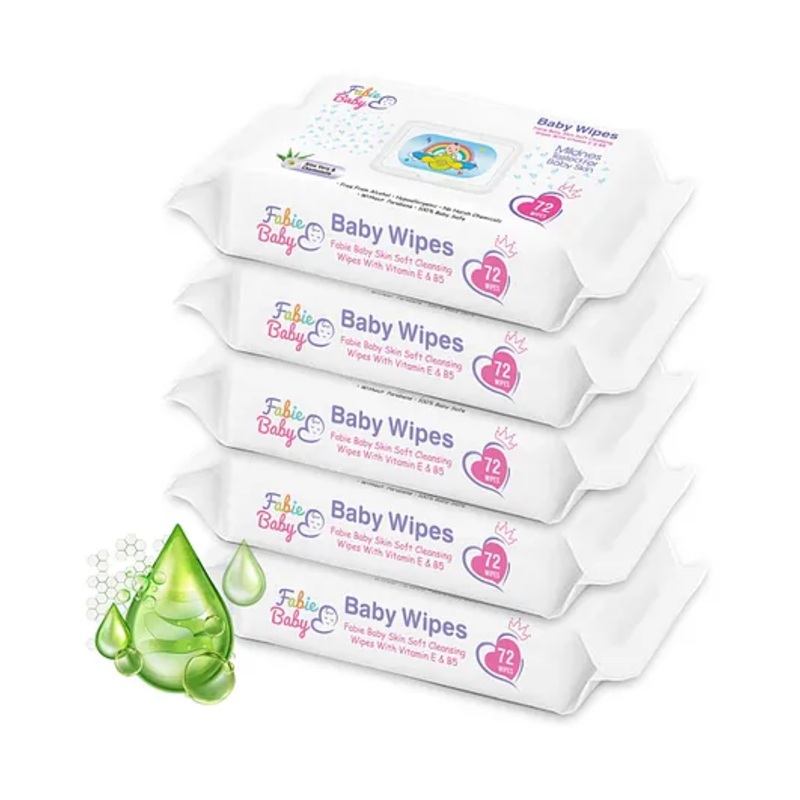 Fabie Baby SkinSoft Baby Cleansing Wipes (72Pcs) With Free One Pack Wipes - Pack of 5