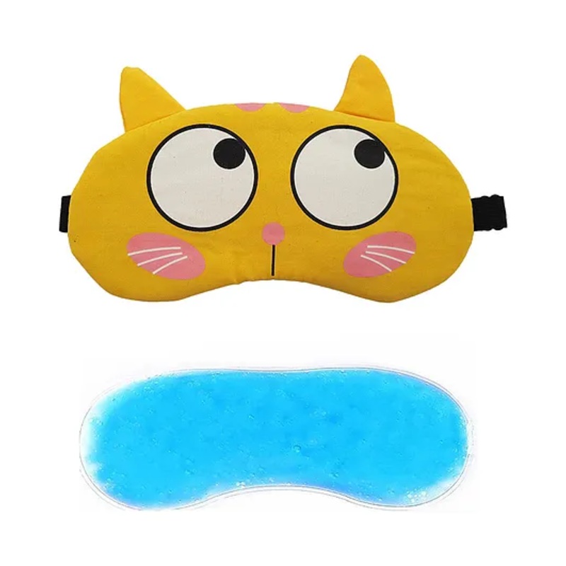 JENNA Sleeping Eye Mask With Cooling Gel Kitty Face Print - Yellow