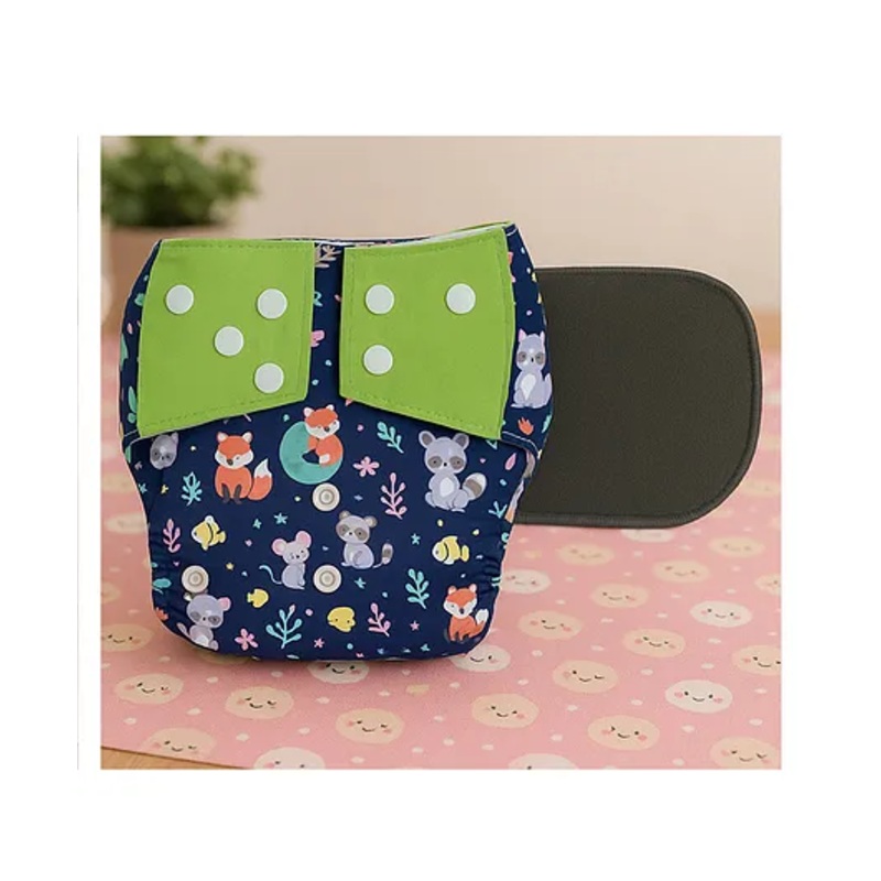 KIDS BASIC Reusable Baby Cloth Diapers With Fun Prints Washable Diaper Nappy - Blue