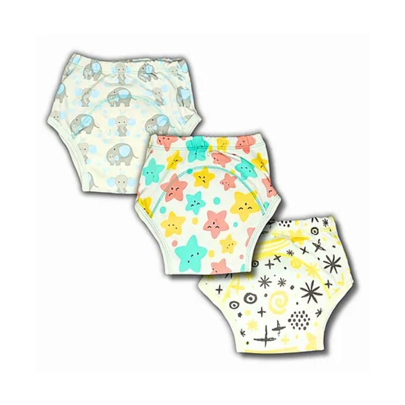 Kindermum Organic Cotton Padded Underwear for Babies 1-3Y within 11-15 Kgs | Potty Training Pants| Non Messy Diaper Free Time | Pack of 3 | Ele Star