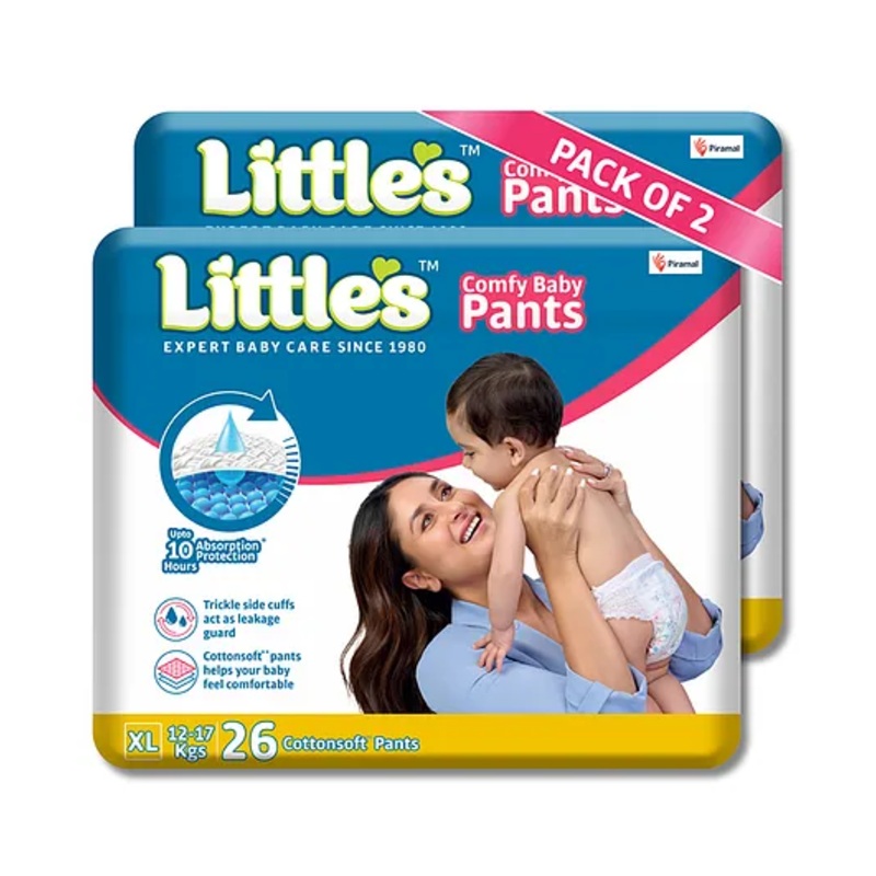 Little's Cotton Soft Baby Diaper Pants with Leakage Guard Pack of 2 Size XL - 52 Diapers