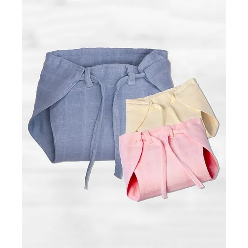 Lollipop Lane  Muslin Cloth Diapers with Adjustable Strings - Small (Multicolor) (Pack of 3)