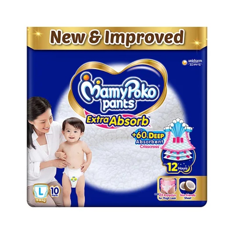 MamyPoko Extra Absorb Pant Style Diapers Large - 10 Pieces