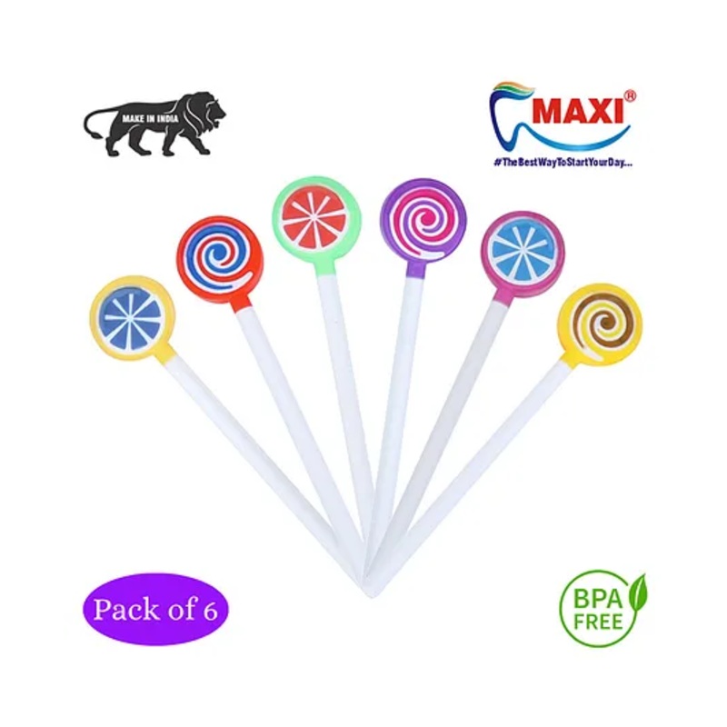 MAXI Lollipop Tongue Cleaner Pack of 6 - Multicolor