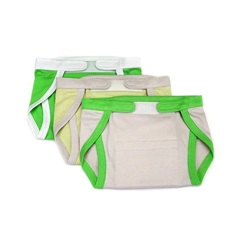 Mi Dulce An'ya Organic Cotton Nappies With Velcro Closure Set of 3 - Off White Yellow Green