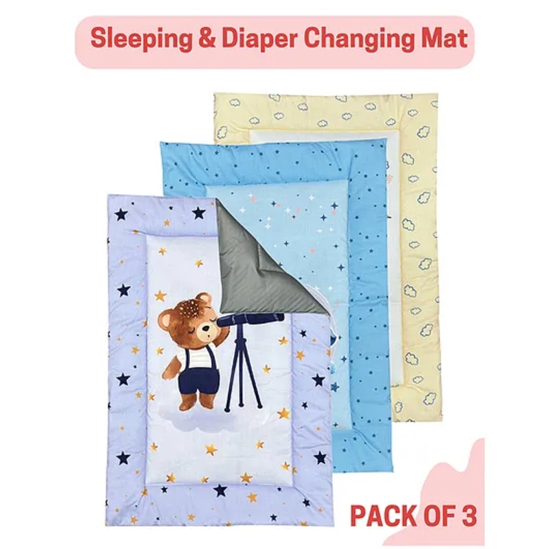 NEW COMERS Baby's Cotton Bed Multi Purpose Cushioned Water proof Cradle Sleeping Mat -Pack of 3