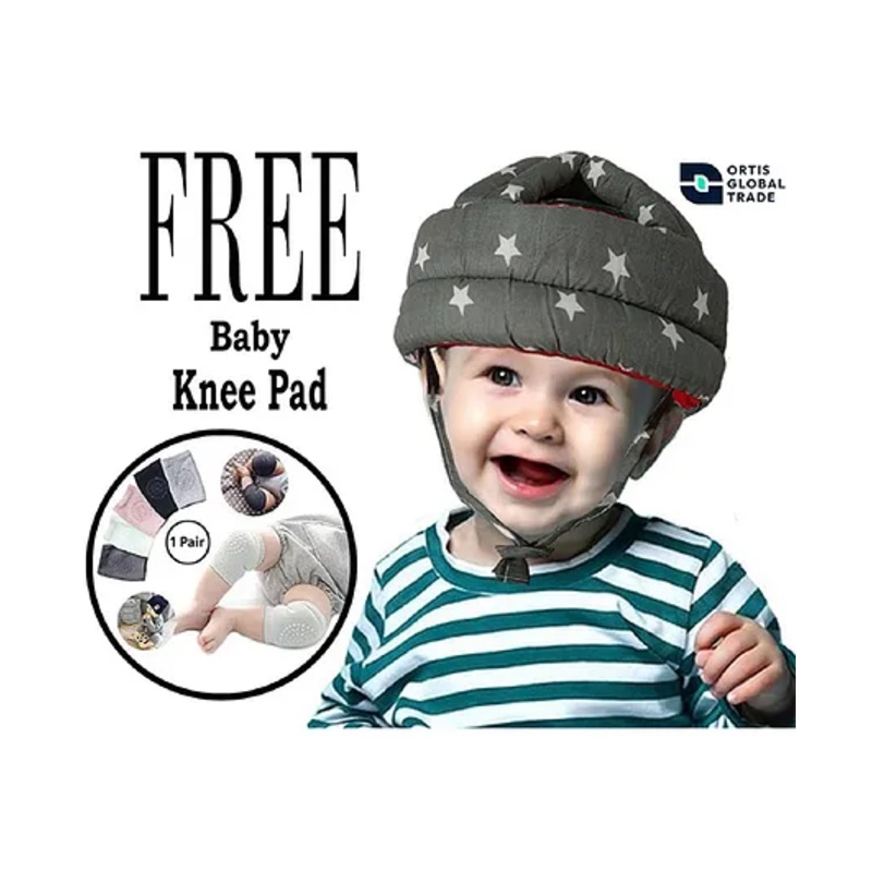 Ortis Adjustable Cushioned Baby Safety Helmet  with Elbow & Knee Protection Pads (Color and Print May Vary)