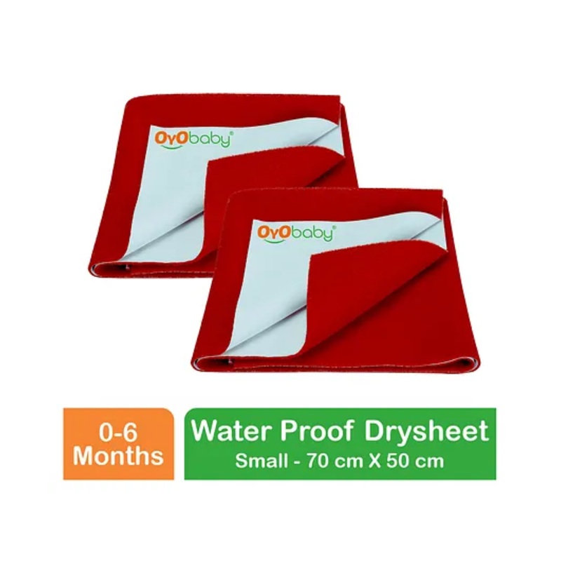 OYO BABY Anti-Piling Fleece Extra Absorbent Instant Dry Sheet, Baby Bed Protector, Waterproof Sheet, Small (70cm x 50cm), Pack of 2 - Red