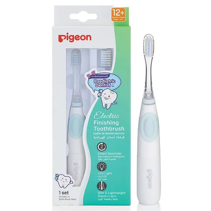 Pigeon Gentle Electric Toothbrush with Replaceable Battery and 2 Spare Brush - White