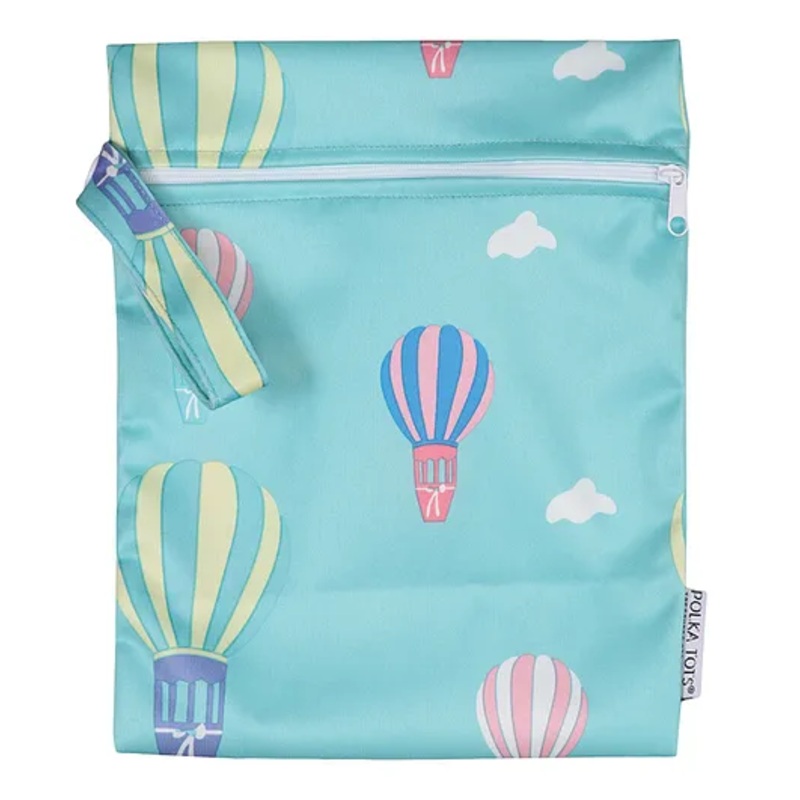 POLKA TOTS Waterproof & Reusable Wet Dry  Diaper Bag with Zipper for Travel Toiletries (30 x 40 CM Air Balloons)