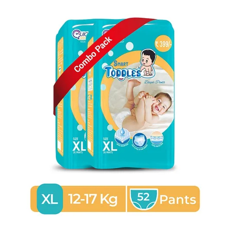 SMART TODDLES Baby Diaper Pants 52 (Size - XL) Combo of 2 With Quick Absorption Technology and Extra Protection | Easy to Pull Up and Remove