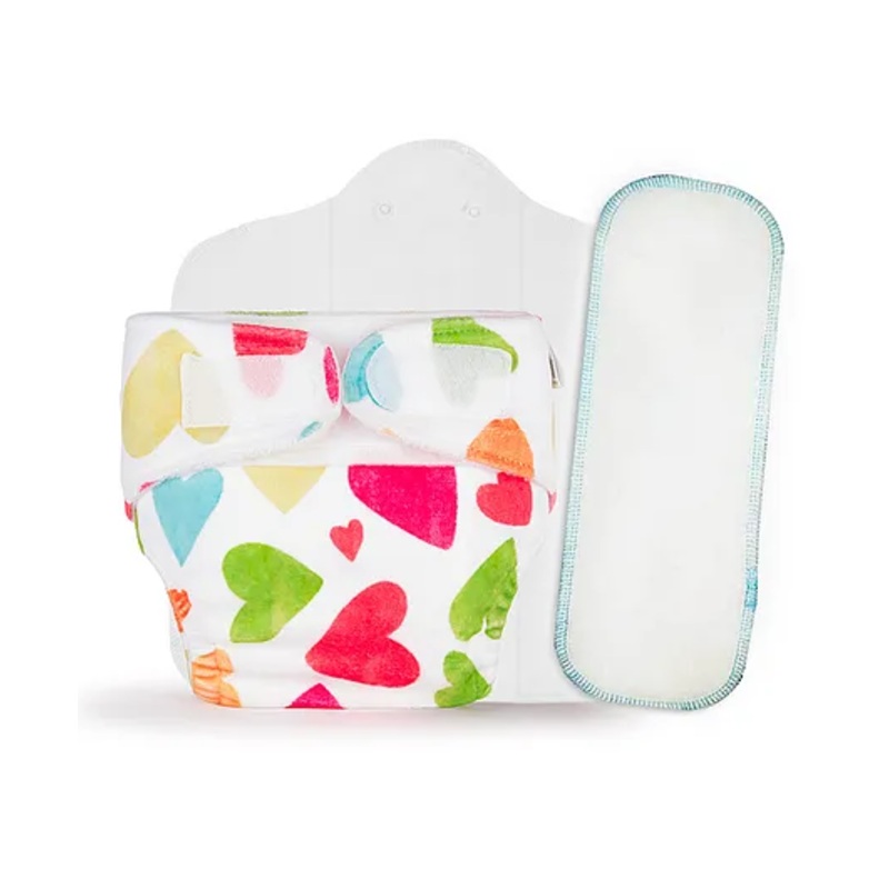 SuperBottoms Newborn UNO Cloth Diaper Combo with Magic Pad & Booster Pad - Reusable, Adjustable (Baby Hearts)