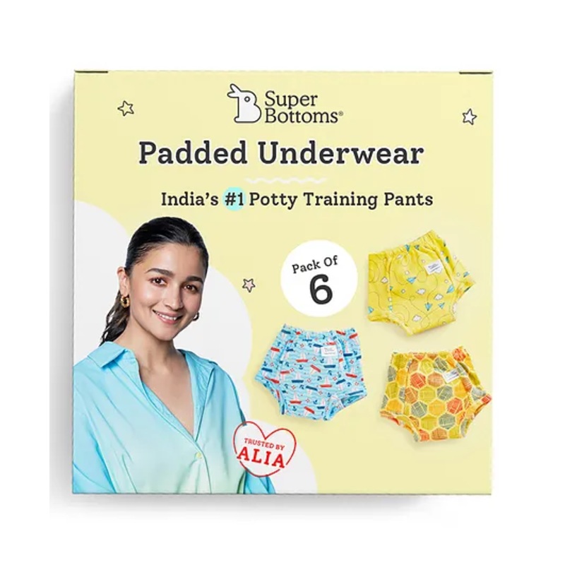 SuperBottoms Padded Underwear for 1-2Y Babies | Potty Training Pants for Mess-Free Diaper-Free Time | Explorer (Old Version)| Pack of 6